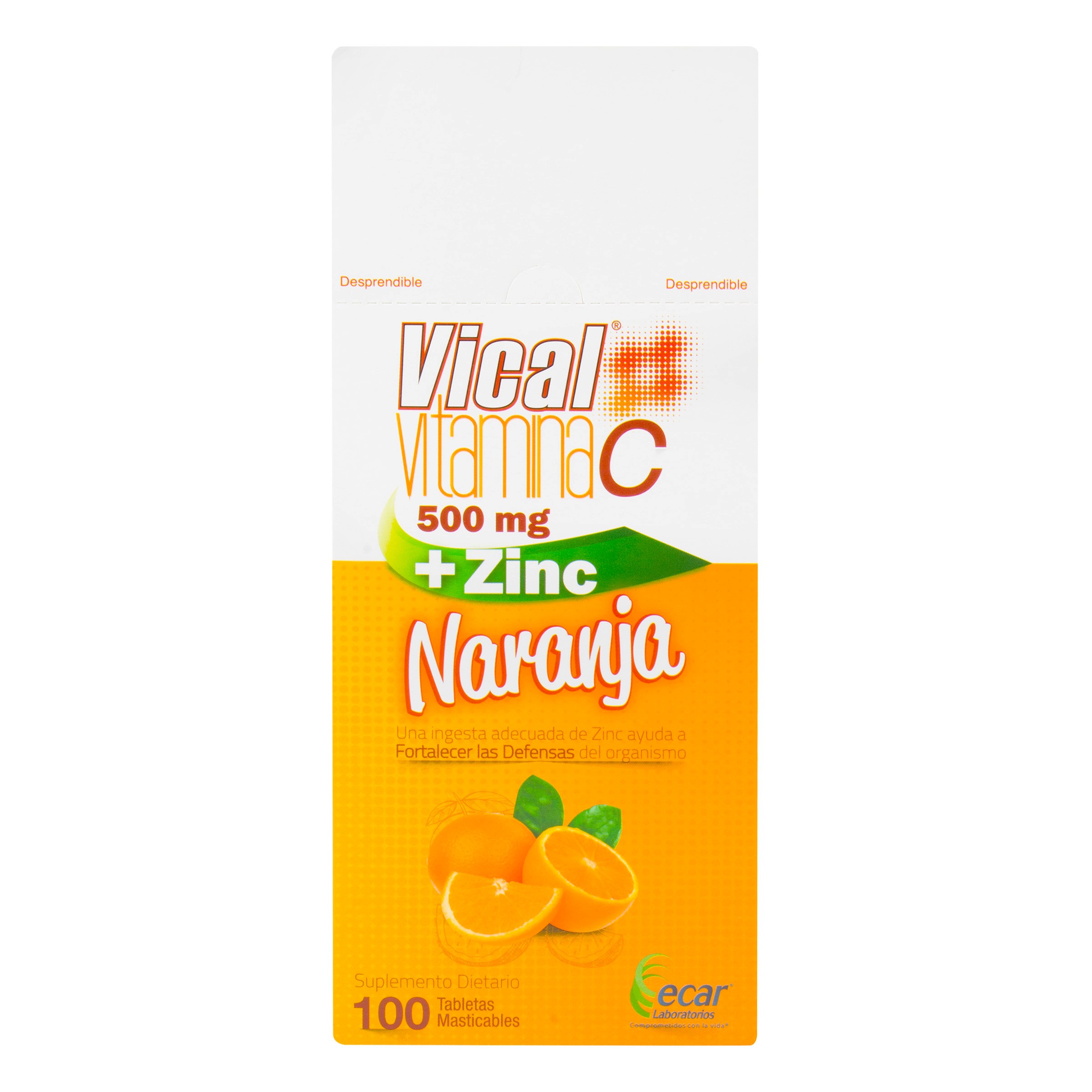 Vical Vitamina C + Zinc 500 Mg Tabletas Masticables Sabor A Naranja