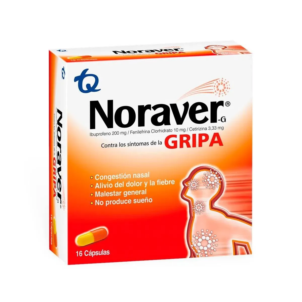 Noraver Gripa Ibuprofeno + Fenilefrina Clorhidrato + Cetirizina 200/10/3.33 Mg