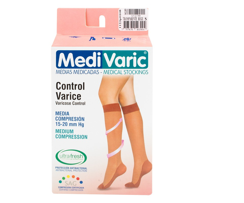 Media Medivaric Rodilla Baja Comprensión Talla L Beige