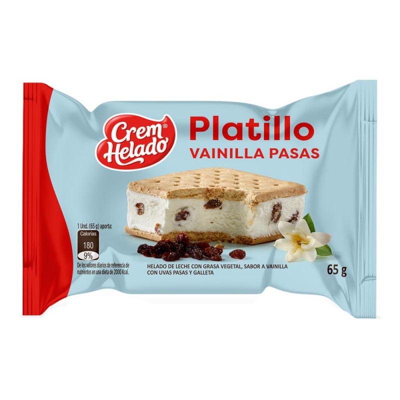 Galleta Con Helado Platillo Vainilla Pasas X 65 Gr