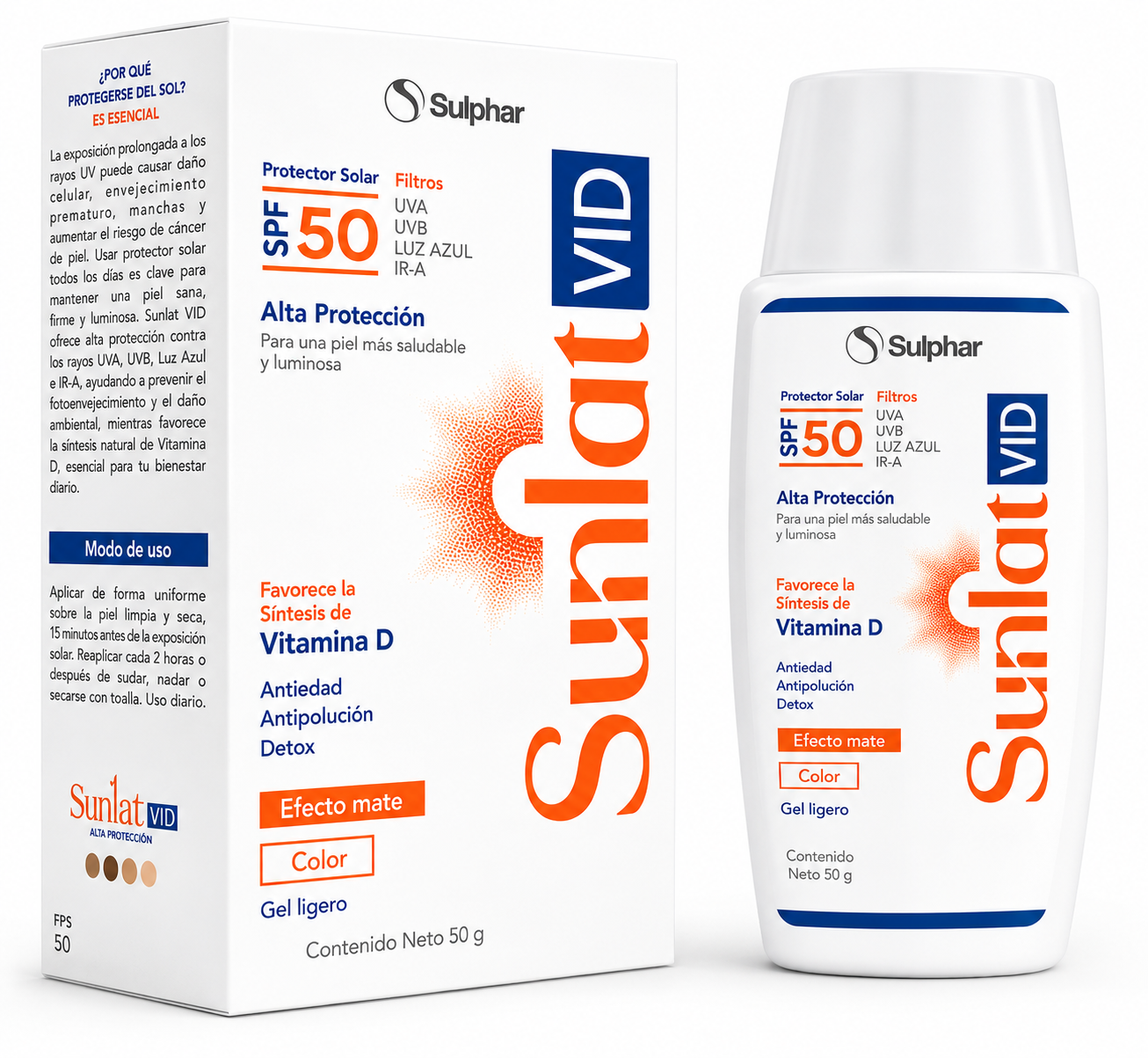 Bloqueador Solar Sunlat Vid Spf50 Efecto Mate Color