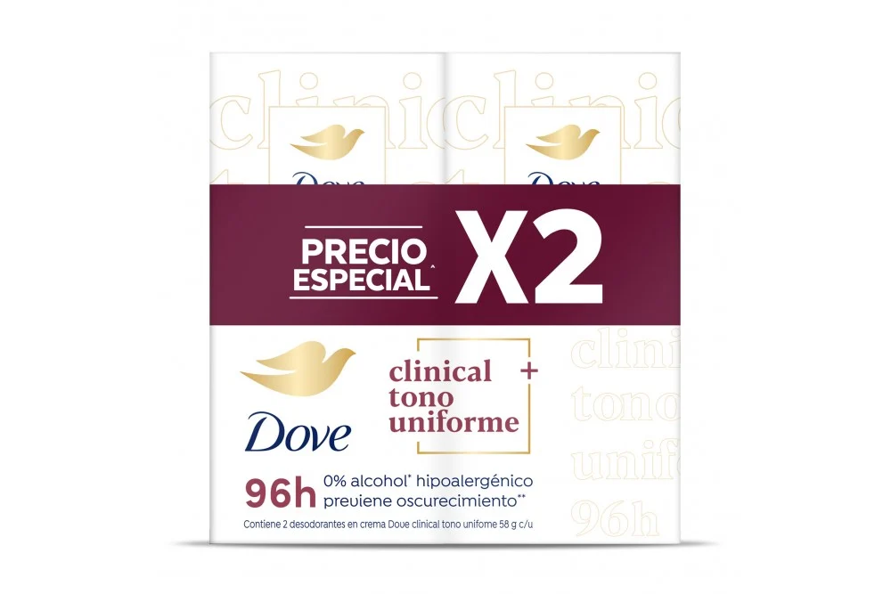 Desodorante Dove Clinical Crema Tono Uniforme 58 Gr 2X1