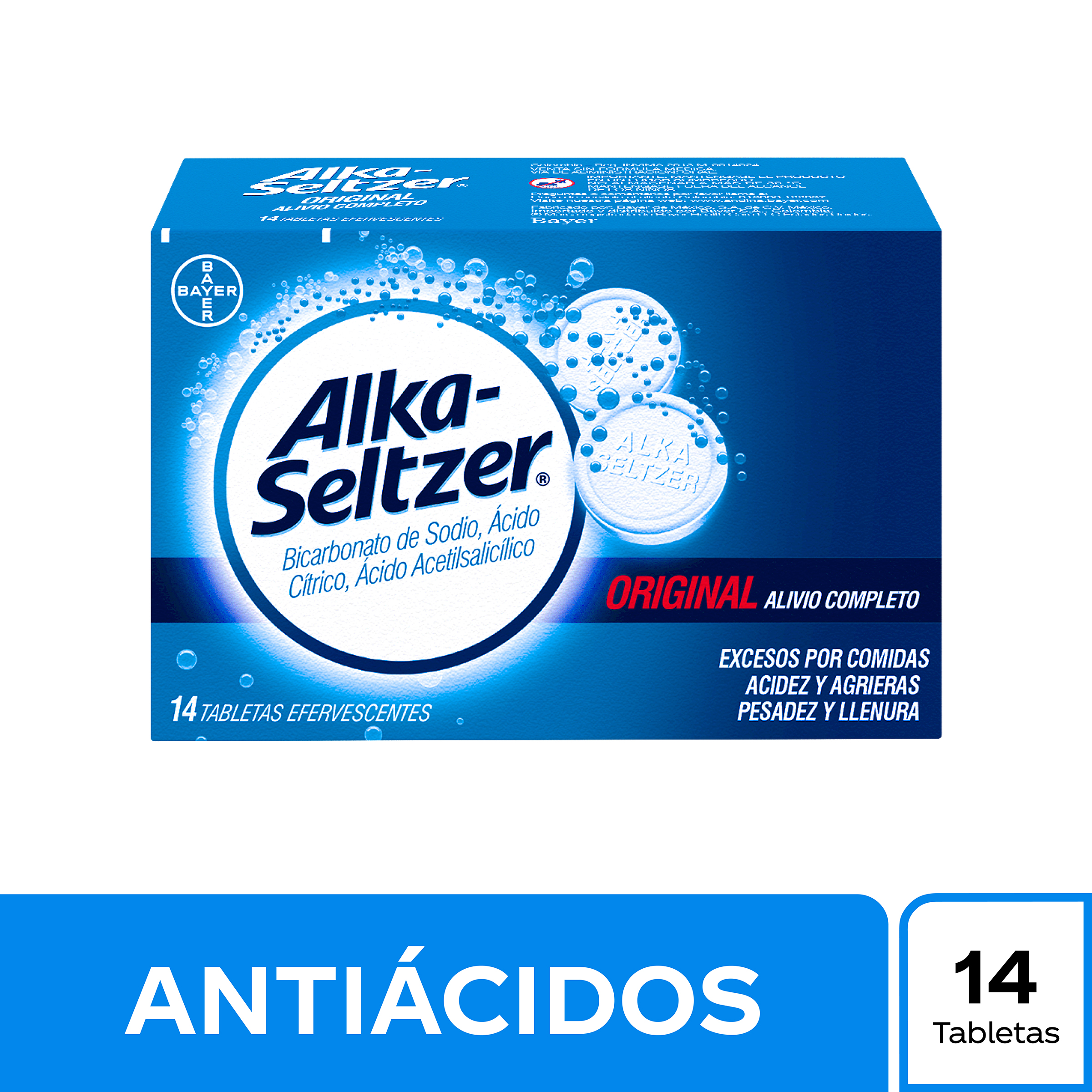 Alka-Seltzer Original Bicarbonato De Sodio + Ácido Cítrico + Ácido Acetilsalicílico 1976/1000/324 Mg Tabletas Efervescentes