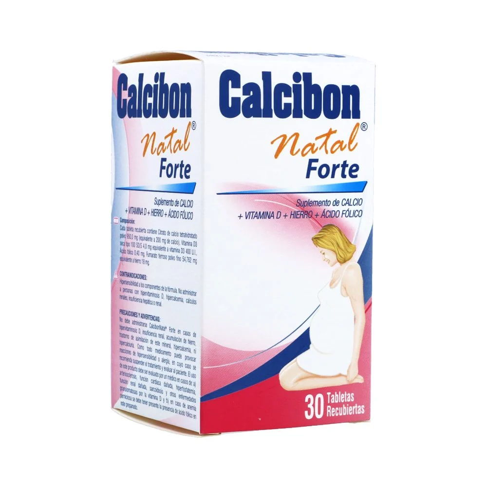 Calcibon Natal Suplemento De Calcio + Vitamina D + Hierro + Ácido Fólico Tabletas Recubiertas